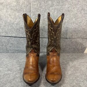 VTG Justin 8322 Men's Cowboy Boots Lizard Skin Leather Western Brown Size 9.5D